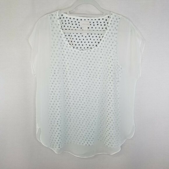 Chico's Tops - Chico's Size 1 Shirt Top White Black Polka Dot Layered Tank Sheer